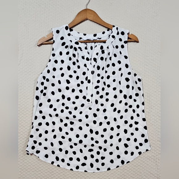 41 Hawthorn Sleeveless V-Neck Black and White Polka Dot Blouse Size L - Picture 1 of 4